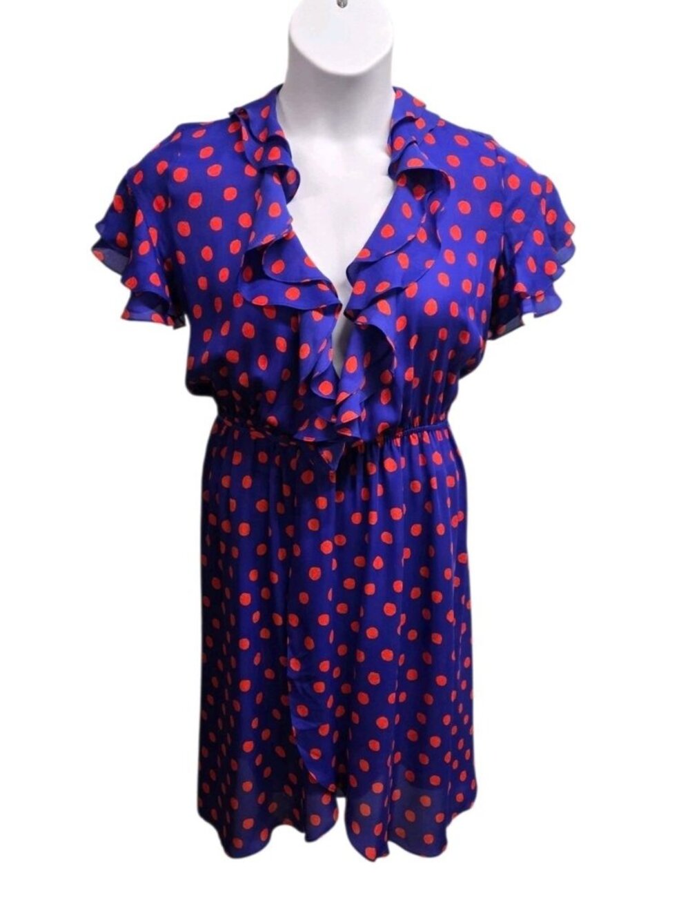 Tucker Wrap Dress Womens Size Medium Royal Red Polka-dot Silk Feminine Classic